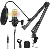 PULUZ condensator microfoon studio uitzending professionele zingen microfoon kits met ophanging schaar arm  metalen schok mount & USB-geluidskaart (goud)