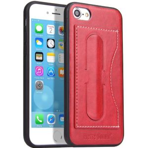 Fierre Shann volledige dekking beschermende lederen draagtas voor iPhone 8 & 7  met houder & kaartsleuf (rood)