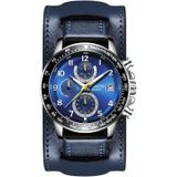 Ochstin 7233 Multifunctioneel zakelijk lederen polspols waterdicht quartz horloge (zilver + blauw)