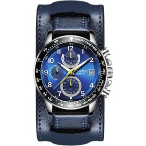 Ochstin 7233 Multifunctioneel zakelijk lederen polspols waterdicht quartz horloge (zilver + blauw)