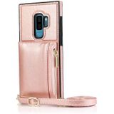 Voor Samsung Galaxy S9 Square Zipper Wallet Bag TPU+PU Back Cover Case met Holder & Card Slots & Wallet & Cross-body Strap (Rose Glod)