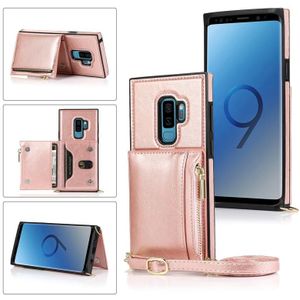 Voor Samsung Galaxy S9 Square Zipper Wallet Bag TPU+PU Back Cover Case met Holder & Card Slots & Wallet & Cross-body Strap (Rose Glod)