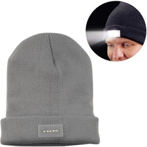 Unisex warme winter Polyacrylonitril brei Hat volwassen hoofd Cap met 5 LED-licht (grijs)