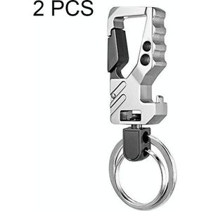 2 STKS QP-131 Multifunctionele Dubbele Ring Auto Sleutelhanger Flesopener Karabijnhaak (Zwart Zilver)