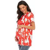Maternity Gedrukt Ronde hals T-shirt met korte mouwen (Kleur: Rood Maat: XXL)