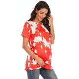 Maternity Gedrukt Ronde hals T-shirt met korte mouwen (Kleur: Rood Maat: XXL)