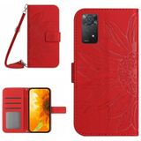 Voor Xiaomi Redmi Note 11 Pro Global Skin Feel Sun Flower Pattern Flip Leather Phone Case met Lanyard (Rood)