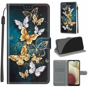 Voor Samsung Galaxy A12 / M12 Voltage Gekleurde Tekening Magnetische Sluiting Horizontale Flip PU Lederen Case met Houder & Card Slots (C20 Gold Silver Flying Butterflies)
