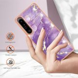 Voor Sony Xperia 1 IV Electroplating Marble Dual-side IMD Phone Case(Purple 002)
