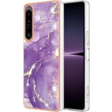 Voor Sony Xperia 1 IV Electroplating Marble Dual-side IMD Phone Case(Purple 002)