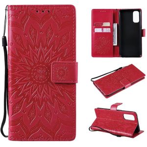 Voor OPPO Reno4 Sun Embossing Patroon Horizontale Flip Lederen Case met Kaart Slot & Houder & Portemonnee > Lanyard (Rood)