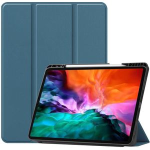 Horizontale flip honingraat TPU + PU lederen behuizing met drie-opvouwbare houder / slaap / wake-up functie & pen sleuf voor iPad Pro 12.9 (2021) (donkergroen)