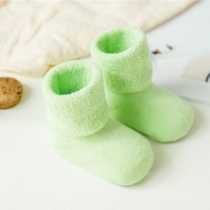 3 paar katoen baby sokken dikker warme pasgeboren anti slip vloer sok  maat: M (melk groen)