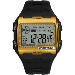 Syneke 9021 Square Sarge Screen Display Lichtgevende Multifunctionele Outdoor Mannen Sport Horloge Digitaal Horloge (Goud)