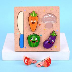 2 PCS houten blokken snijden of stringing kubus puzzel vroeg onderwijs intelligentie speelgoed voor kinderen (groenten-snijden)