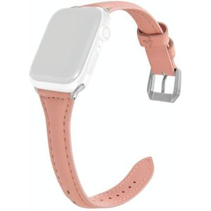 Universele T-vormige dunne lederen horlogeband voor Apple Watch Series 6  SE & 5 & 4 40mm / 3 & 2 & 1 38mm (roze)