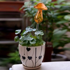 Paddestoel vorm huis planten bloemen water feeder automatische zelf drenken helder glas apparaten (geel)