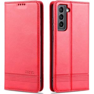 Voor Samsung Galaxy S21 FE AZNS magnetische kalf textuur horizontale flip lederen geval met kaart slots &houder & portemonnee (rood)