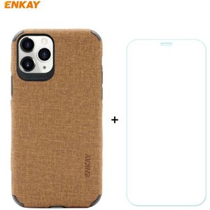 Voor iPhone 11 Pro ENKAY ENK-PC0322 2 in 1 Business Series Denim Texture PU Leather + TPU Soft Slim Case Cover & 0 26mm 9H 2.5D Tempered Glass Film(Brown)
