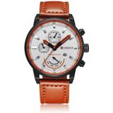 Curren 8217 lederen band casual waterdicht quartz herenhorloge met kalender (zwarte schaal wit)