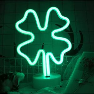 Klavertje vier romantische Neon LED vakantie licht met houder  warme Fairy decoratieve Lamp nachtlampje voor kerst  huwelijk  Party  slaapkamer (groen licht)