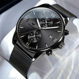 OLEVS 2886 mannen sport chronograaf waterdichte lichtgevende quartz horloge (zwart zilver mesh strip)