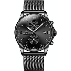 OLEVS 2886 mannen sport chronograaf waterdichte lichtgevende quartz horloge (zwart zilver mesh strip)