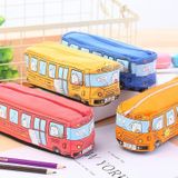 Cartoon Bus Student Briefpapier Etui Grote Capaciteit Canvas Briefpapier Doos (Geel)