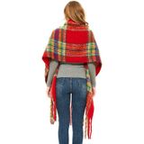 Herfst & Winter Polyester Dames Warmte Verdikte Franje Fijne Grid Sjaal  Maat:190cm(GWB12-03 Beige)
