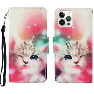 Voor iPhone 12 Pro Max geschilderd patroon horizontale flip Leathe case (cat)