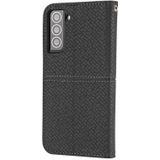 Voor Samsung Galaxy S21 Fe Geweven textuur Stiksels Magnetische Horizontale Flip PU Lederen Case met Houder & Card Slots & Wallet & Lanyard (Zwart)