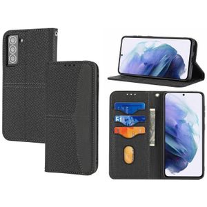 Voor Samsung Galaxy S21 Fe Geweven textuur Stiksels Magnetische Horizontale Flip PU Lederen Case met Houder & Card Slots & Wallet & Lanyard (Zwart)