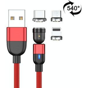 1m 3A Output 3 in 1 USB naar 8 Pin + USB-C / Type-C + Micro USB 540 Graden Roterende Magnetische Data Sync Oplaadkabel(Rood)
