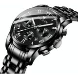FNGEEN 4006 Heren Automatisch mechanisch horloge waterdicht Quartz Horloge (Zwart stalen blauwe oppervlak)