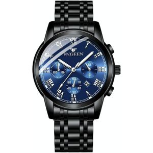 FNGEEN 4006 Heren Automatisch mechanisch horloge waterdicht Quartz Horloge (Zwart stalen blauwe oppervlak)