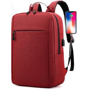 14 inch zakelijke computer schouders rugzak reizen slijtvaste vrijetijdsbag met externe USB-poort (rode wijn)