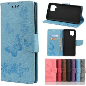 Voor Samsung Galaxy A42 5G Butterflies Embossing Horizontale Flip Lederen Case met Holder & Card Slots & Wallet(Blauw)