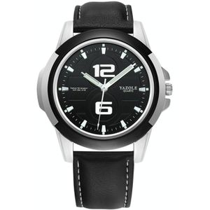 Yazole 418 Sportshorloge Casual Mode Lichtgevende Heren Quartz Horloge (Black Lade Black Belt)