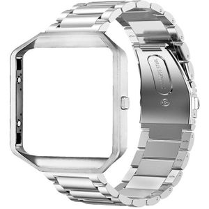 Geschikt voor Fitbit Blaze Smart sport horloge roestvrijstaal metalen band metalen frame Butterfly Buckle drie kralen riem (zilver)