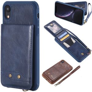 Voor iPhone XR Vertical Flip Shockproof Leather Protective Case met Short Rope  Support Card Slots & Bracket & Photo Holder & Wallet Function(Blue)