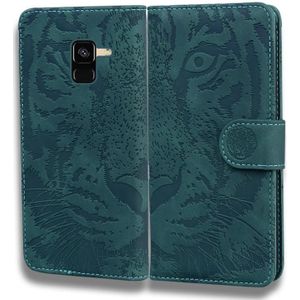 Voor Samsung Galaxy A8 (2018) Tiger Embossing Pattern Horizontale Flip Lederen Case met Holder & Card Slots & Wallet(Groen)