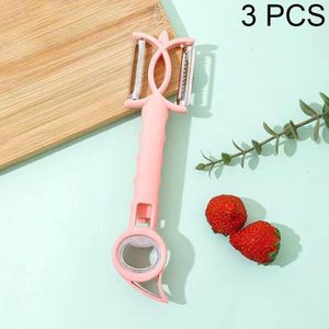 3 STKS 7 In 1 Multifunctionele Peeling Flesopener Peeler Rasp Blikopener (Roze)