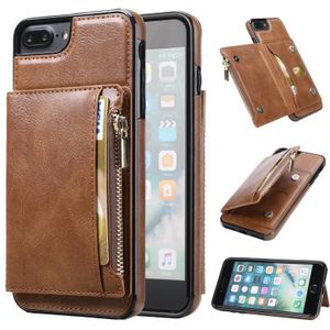 Zipper Wallet Bag PU Back Cover Shockrpoof Phone Case with Holder & Card Slots & Wallet For iPhone  7 Plus / 8 Plus(Brown)