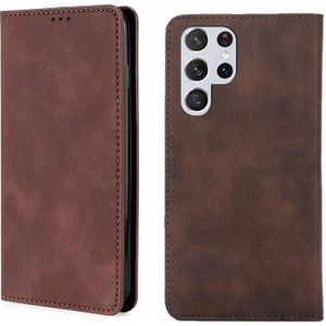 Voor Samsung Galaxy S22 Ultra 5G Skin Feel magnetisch horizontaal flip lederen telefoonhoesje