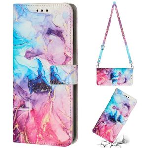 For Motorola Moto G42 Crossbody Painted Marble Pattern Leather Phone Case(Pink Purple)
