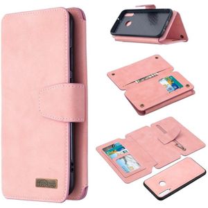 Voor Huawei Y7p / P40 Lite E Afneembare magnetische horizontale flip lederen behuizing met kaartslots & houder & ritsportemonnee & fotoframe(roze)