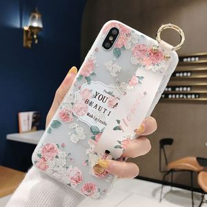 Bloemen patroon polsband zachte TPU beschermhoes voor iPhone & (bloemen polsband model A)