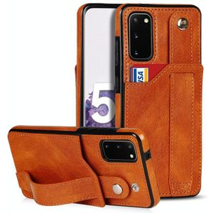 Voor Samsung Galaxy S20 Crazy Horse Texture Schokbestendig TPU + PU lederen tas met kaartsleuf & polsbandhouder