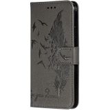 Feather patroon Litchi textuur horizontale Flip lederen draagtas met portemonnee & houder & kaartsleuven voor iPhone 11 Pro (grijs)