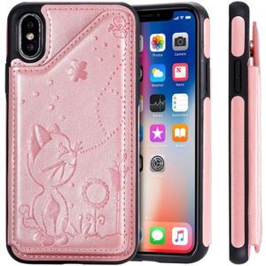 Voor iPhone X kat Bee relif patroon schokbestendige beschermende case met kaartsleuven & fotolijstjes (Rose goud)